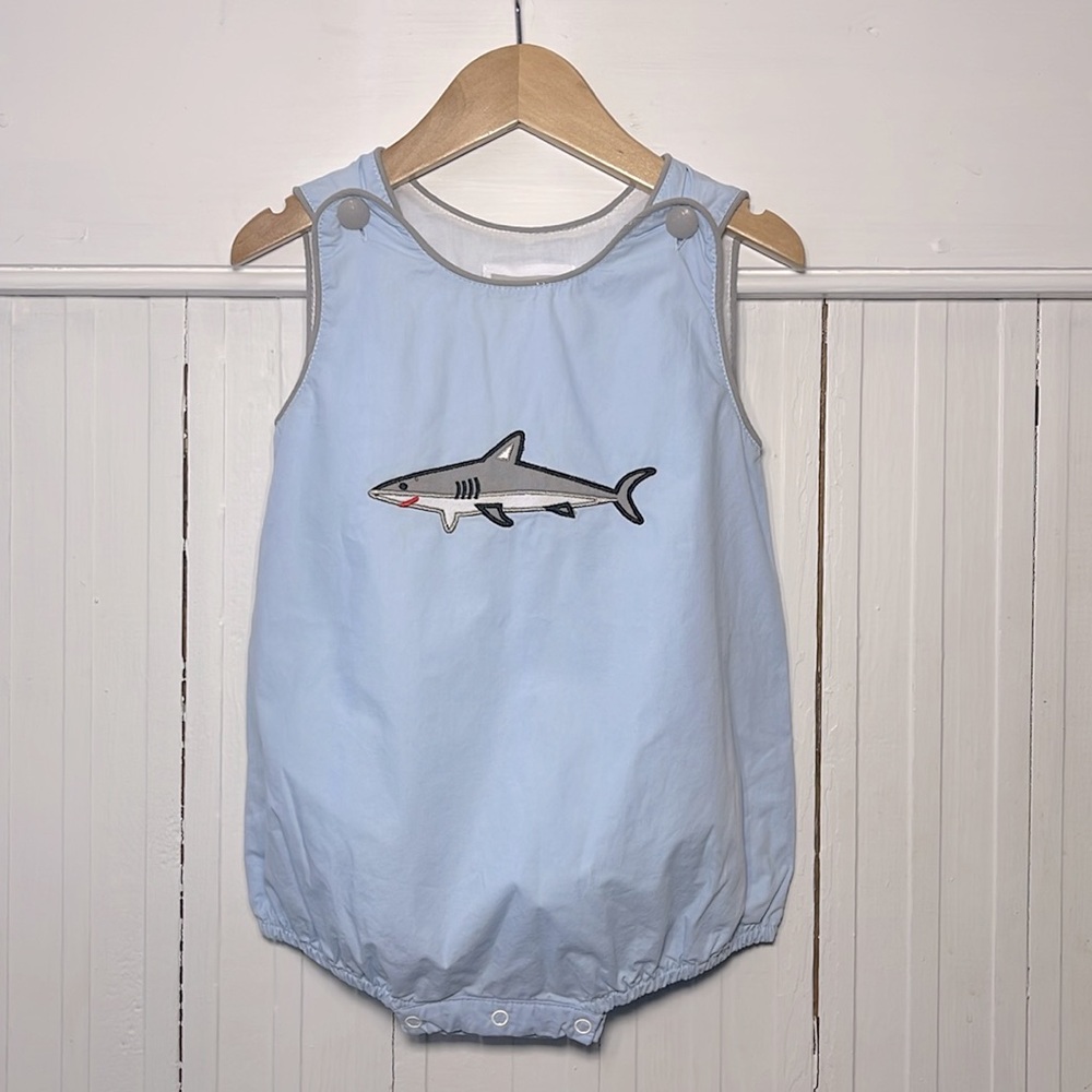 Light Blue Shark Appliqué Baby Romper
